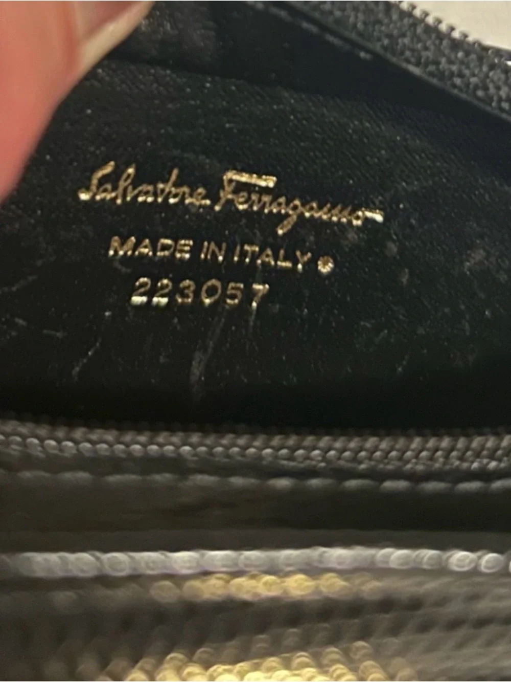 Salvatore Ferragamo Black Textured Leather Card Holder with Gold Vara Plaque